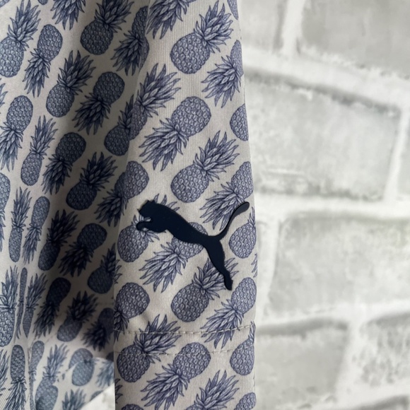 PUMA Golf Light Gray Blue Pineapple All Over Print Performance Polo Shirt Large - Picture 3 of 8